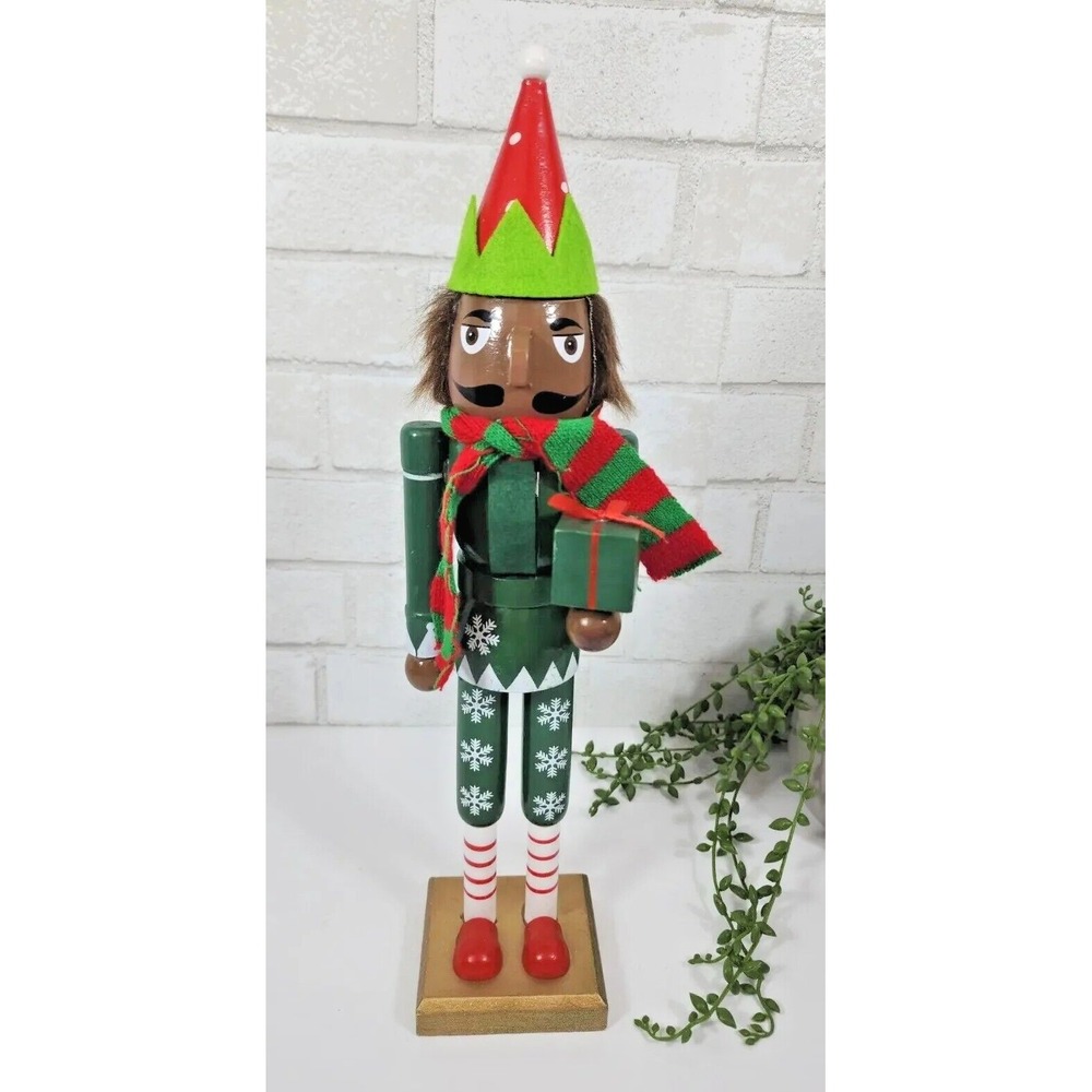 African American‎ Elf Nutcracker 16" Wooden Christmas Red Green Snowflakes NEW